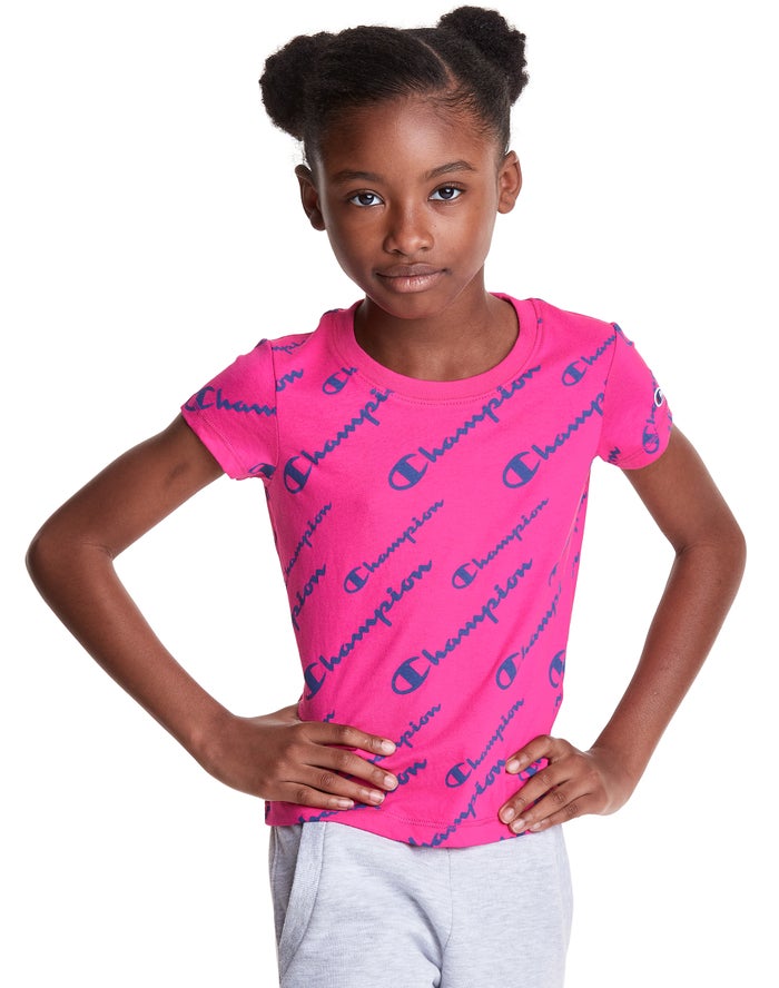 Camiseta Champion Niña - Classic All Over Logo ( Rosas ) 7630958-WK